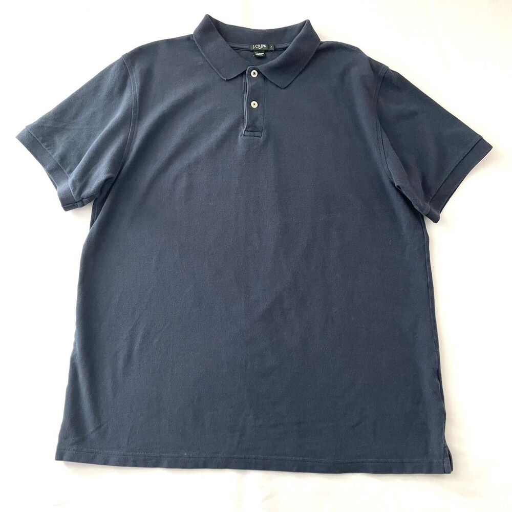 J. Crew Y2k Mens Large Navy Blue Polo Shirt Short Sleeve 100% Cotton Classic